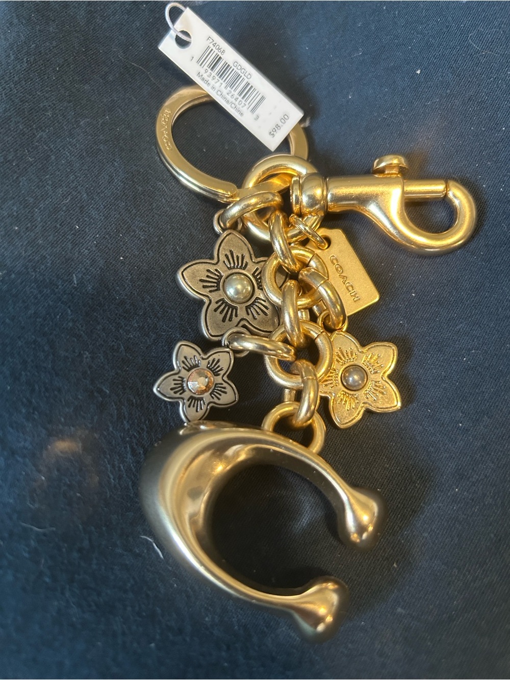 Coach Gold Floral Charm Keychain - Gold